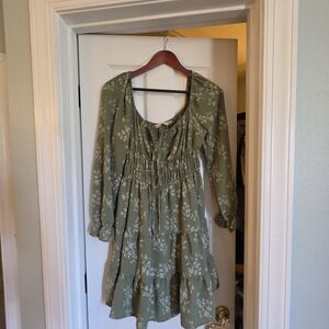Kohl's Olive Floral Long-Sleeve Ruffle Tiered Dress